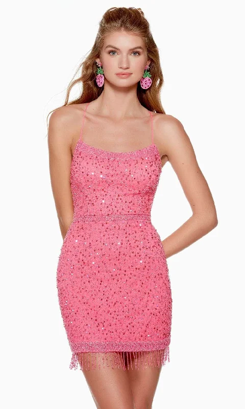 Cocktail dresses with a tiered skirt and a bow at the waistAlyce Paris 4680 - Fringed Hem Scoop Cocktail Dress Cocktail dresses with a tiered skirt and a bow at the waistAlyce Paris 4680 - Fringed Hem Scoop Cocktail Dress