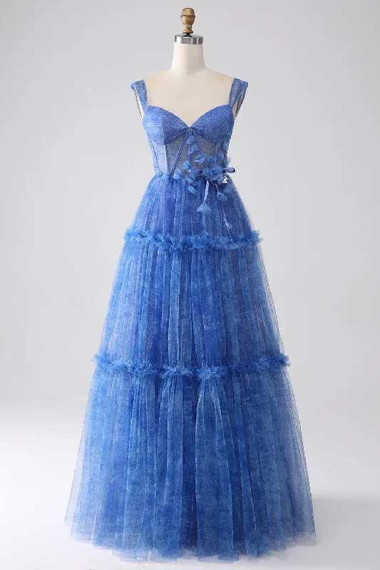Sheer cocktail dresses with a lining and a short hemBlue Printed A Line Tulle Corset Prom Dress Sheer cocktail dresses with a lining and a short hemBlue Printed A Line Tulle Corset Prom Dress