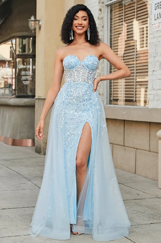 Cocktail dresses with a fringe detail and a sleeveless designCharming A Line Sweetheart Blue Corset Prom Dress with Beading Slit Cocktail dresses with a fringe detail and a sleeveless designCharming A Line Sweetheart Blue Corset Prom Dress with Beading Slit