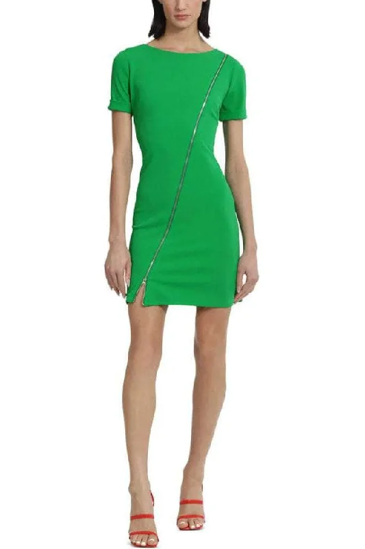 Mini cocktail dresses with a beaded bodice and a flirty A - line skirtDonna Morgan D8385M - Short Sleeve Zipper Accented Cocktail Dress Mini cocktail dresses with a beaded bodice and a flirty A - line skirtDonna Morgan D8385M - Short Sleeve Zipper Accented Cocktail Dress