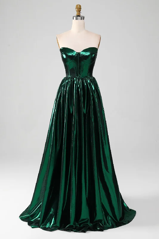 A - line cocktail dresses with floral embroidery for spring partiesGlitter Dark Green Corset Metallic Long Prom Dress A - line cocktail dresses with floral embroidery for spring partiesGlitter Dark Green Corset Metallic Long Prom Dress