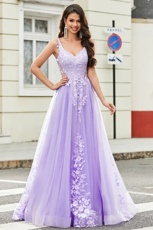 Ruffled cocktail dresses with a knee - length hem for a feminine appealGorgeous A Line Spaghetti Straps Lilac Tulle Long Prom Dress with Appliques Ruffled cocktail dresses with a knee - length hem for a feminine appealGorgeous A Line Spaghetti Straps Lilac Tulle Long Prom Dress with Appliques