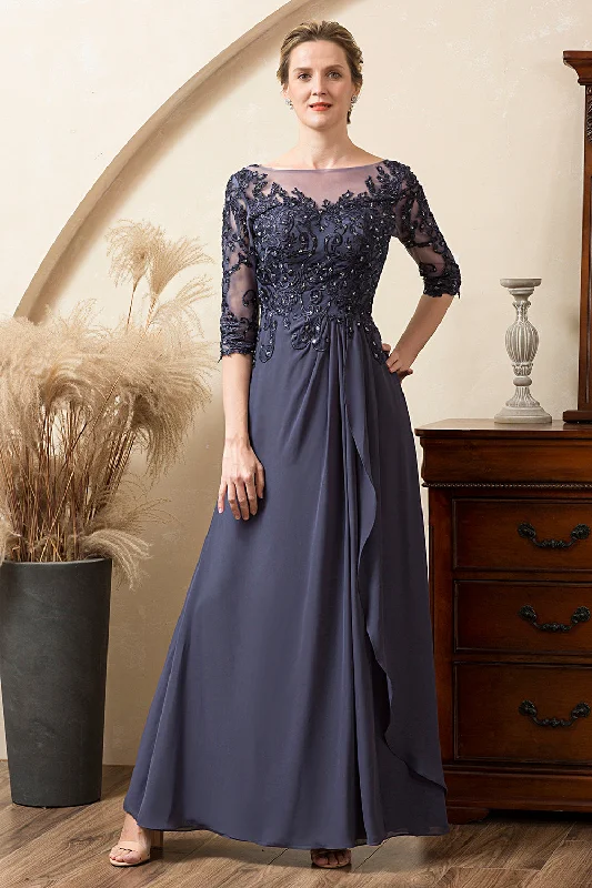 Cocktail dresses with a pom - pom trim and a short - sleeved styleGrey Blue Sparkly Beaded Chiffon Mother of the Bride Dress Cocktail dresses with a pom - pom trim and a short - sleeved styleGrey Blue Sparkly Beaded Chiffon Mother of the Bride Dress