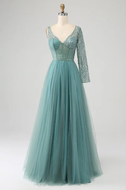 Cocktail dresses with an abstract print and a high - low hemlineGrey Green A-Line Sparkly Sequin Long Corset Prom Dress Cocktail dresses with an abstract print and a high - low hemlineGrey Green A-Line Sparkly Sequin Long Corset Prom Dress
