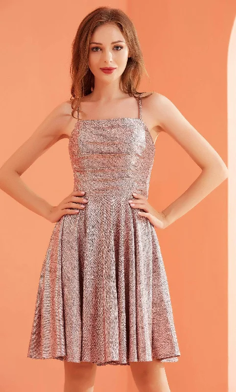 Mini cocktail dresses with a cold - shoulder ruffled sleeveJ'Adore Dresses J22084 - Pleated Bod Shiny Short Dress Mini cocktail dresses with a cold - shoulder ruffled sleeveJ'Adore Dresses J22084 - Pleated Bod Shiny Short Dress
