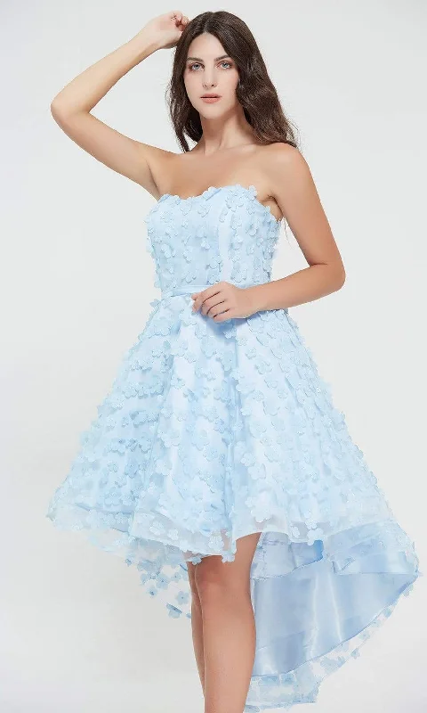 Satin - lined cocktail dresses with a lace outer layerJ'Adore Dresses - J20074 Floral Accented High Low Dress Satin - lined cocktail dresses with a lace outer layerJ'Adore Dresses - J20074 Floral Accented High Low Dress