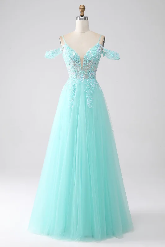Cocktail dresses with a one - piece design and a statement bowLight Green Cold Shoulder Sequins Prom Dress Cocktail dresses with a one - piece design and a statement bowLight Green Cold Shoulder Sequins Prom Dress