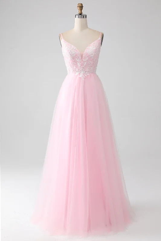 Long - cocktail dresses with a slit and a fitted bodiceLight Pink A-Line Spaghetti Straps Prom Dress with Beading Long - cocktail dresses with a slit and a fitted bodiceLight Pink A-Line Spaghetti Straps Prom Dress with Beading
