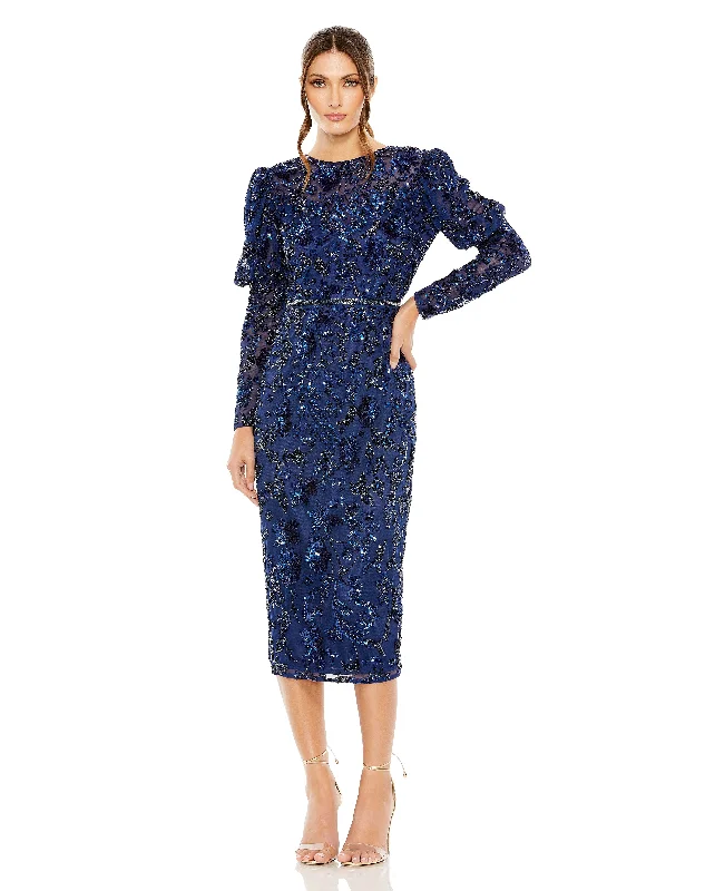 Cocktail dresses with a gathered skirt and a button - down frontMac Duggal 5590 Tea Length Long Sleeve Formal Dress Cocktail dresses with a gathered skirt and a button - down frontMac Duggal 5590 Tea Length Long Sleeve Formal Dress