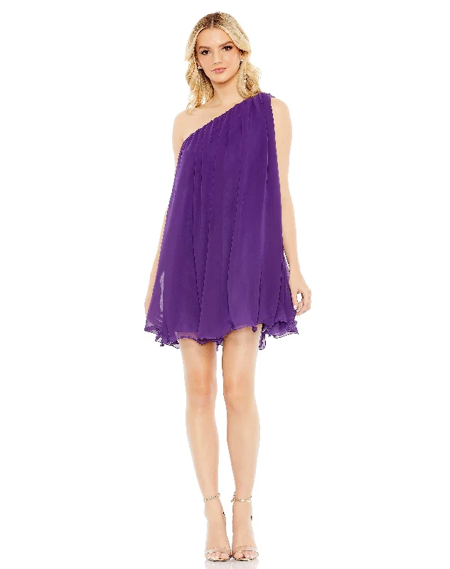 Mini cocktail dresses with a glittery finish for a party - ready styleMac Duggal 55951 Short One Shoulder Chiffon Cocktail Dress Mini cocktail dresses with a glittery finish for a party - ready styleMac Duggal 55951 Short One Shoulder Chiffon Cocktail Dress