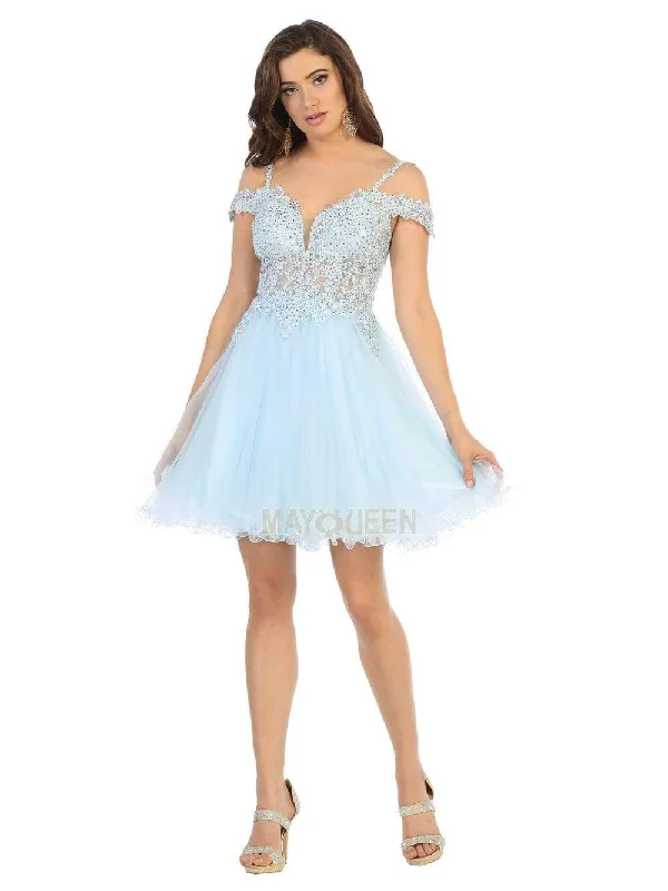 Cocktail dresses with a wrap - around style and a belted waistMay Queen - MQ1668 Embroidered Deep Off-Shoulder A-line Dress Cocktail dresses with a wrap - around style and a belted waistMay Queen - MQ1668 Embroidered Deep Off-Shoulder A-line Dress