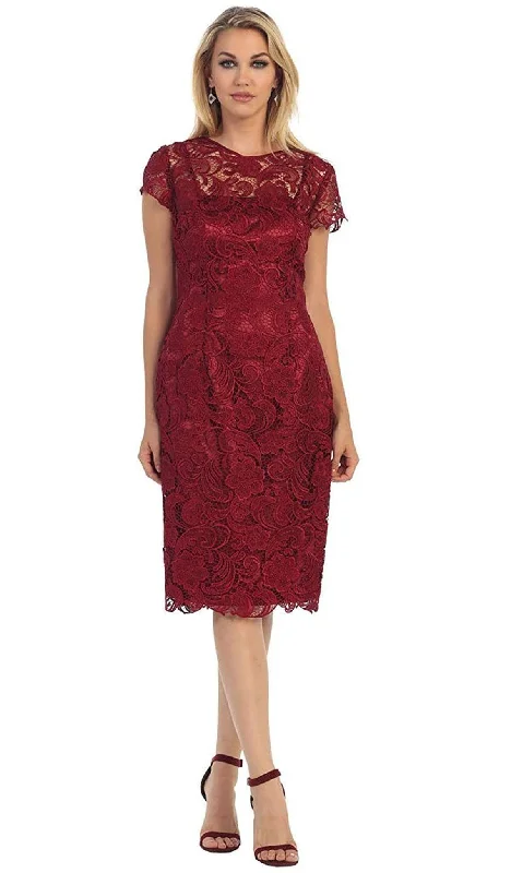 Asymmetric - hem cocktail dresses in a bold color for a fashion - forward lookMay Queen - Short Sleeve Sheer Scalloped Lace Formal Dress Asymmetric - hem cocktail dresses in a bold color for a fashion - forward lookMay Queen - Short Sleeve Sheer Scalloped Lace Formal Dress