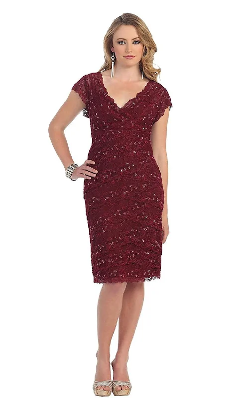Ribbed - texture cocktail dresses with a cap - sleeve designMay Queen - Tiered Scallop Lace V-Neck Formal Dress MQ974 Ribbed - texture cocktail dresses with a cap - sleeve designMay Queen - Tiered Scallop Lace V-Neck Formal Dress MQ974