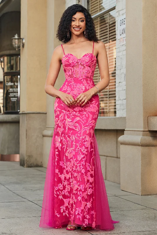 Cocktail dresses with a pom - pom trim and a short - sleeved styleMermaid Fuchsia Long Prom Dress with Appliques Cocktail dresses with a pom - pom trim and a short - sleeved styleMermaid Fuchsia Long Prom Dress with Appliques