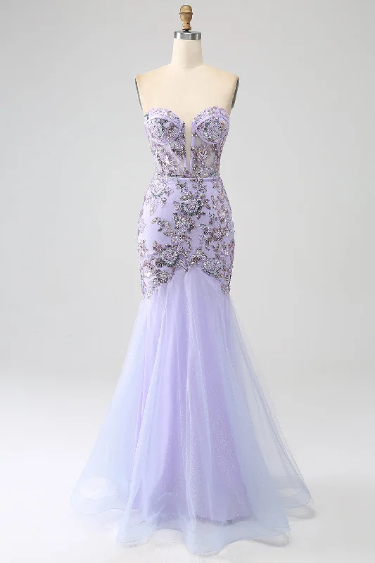 Cocktail dresses with a cut - out detail and a body - con fitMermaid Strapless Lavender Corset Prom Dress with Beading Cocktail dresses with a cut - out detail and a body - con fitMermaid Strapless Lavender Corset Prom Dress with Beading