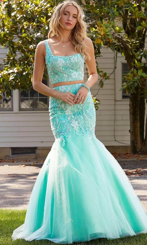 Prom dresses with illusion necklines and crystal embellishments for a formal affairMori Lee 47043 - Two-piece Sleeveless Square Neck Long Gown Prom dresses with illusion necklines and crystal embellishments for a formal affairMori Lee 47043 - Two-piece Sleeveless Square Neck Long Gown