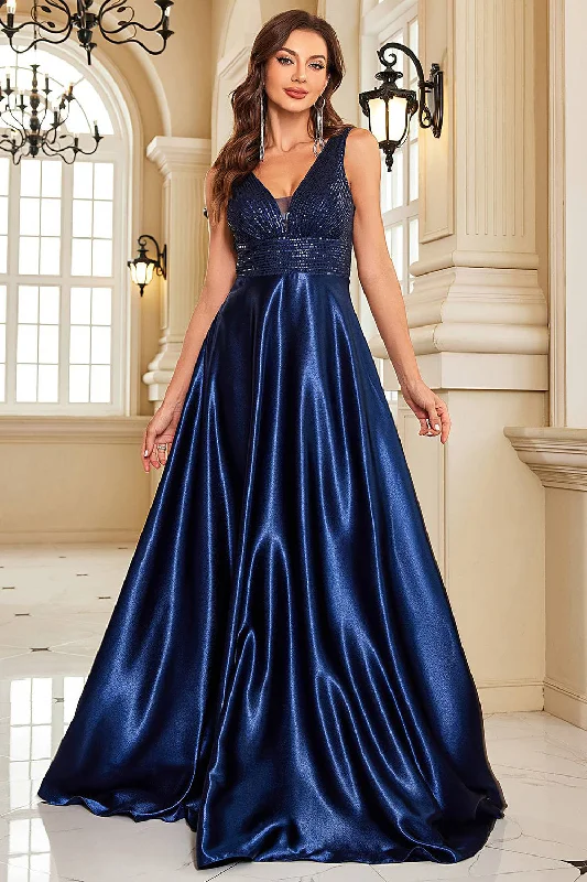 Cocktail dresses with a velvet - trimmed collar and a short skirtNavy Satin A-Line Formal Dress with Sequins Cocktail dresses with a velvet - trimmed collar and a short skirtNavy Satin A-Line Formal Dress with Sequins