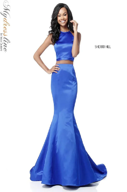 Tea - length formal dresses with lace trim for a semi - formal promSherri Hill 51585