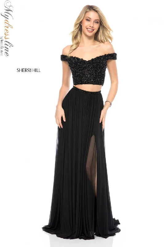 Formal dresses with pleated bodices and taffeta fabric for a traditional lookSherri Hill 51996