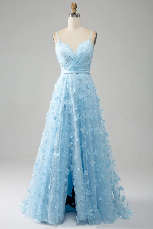 Mini cocktail dresses with a ruffled hem and a solid colorSky Blue A Line Spaghetti Straps Sparkly Beaded Prom Dress with 3D Butterflies Mini cocktail dresses with a ruffled hem and a solid colorSky Blue A Line Spaghetti Straps Sparkly Beaded Prom Dress with 3D Butterflies