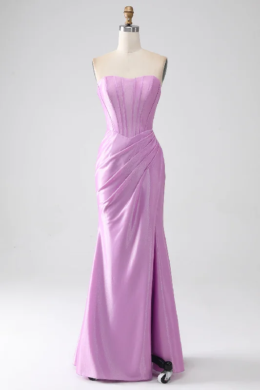 One - shoulder cocktail dresses in emerald green for a bold statementStrapless Purple Mermaid Corset Prom Dress with Pleated One - shoulder cocktail dresses in emerald green for a bold statementStrapless Purple Mermaid Corset Prom Dress with Pleated