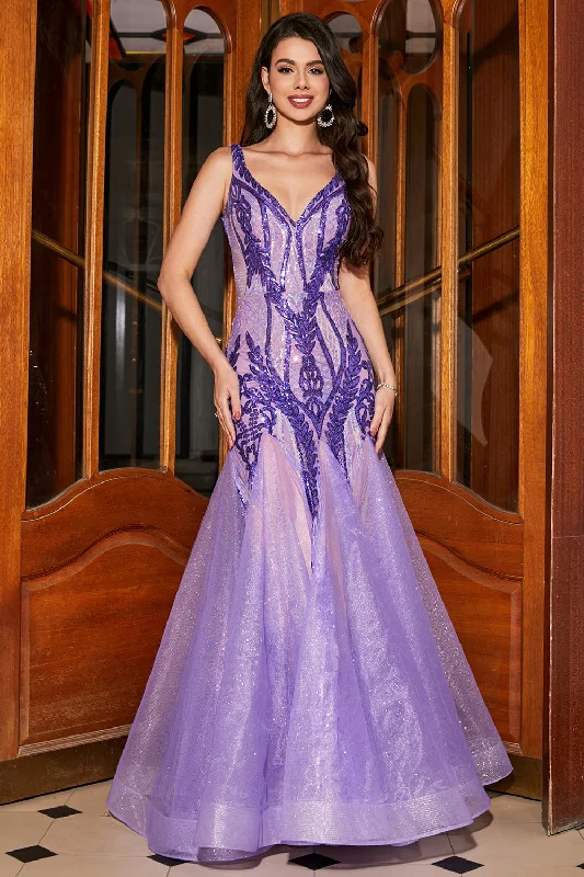 Cocktail dresses with a keyhole back and a midi - lengthStunning Mermaid V Neck Purple Sequins Long Prom Dress with Open Back Cocktail dresses with a keyhole back and a midi - lengthStunning Mermaid V Neck Purple Sequins Long Prom Dress with Open Back