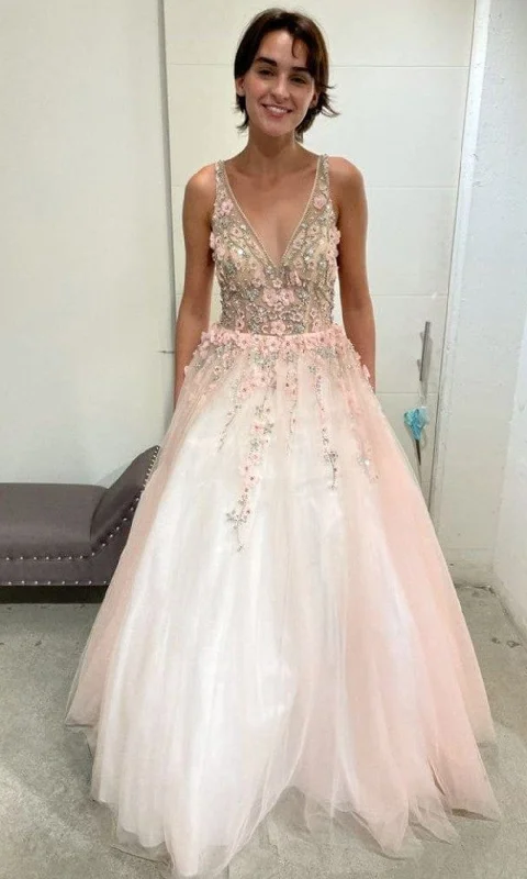 Formal dresses with asymmetric ruffled hems and high - low designs for a fashion - forward and dynamic appearanceTerani Couture 2215P0033 - Sleeveless V-neck Long Gown