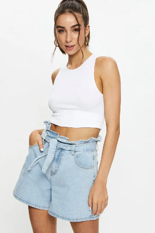 Patterned Geometric Women Shorts for a Modern AppealBlue Relaxed Denim Shorts High Rise