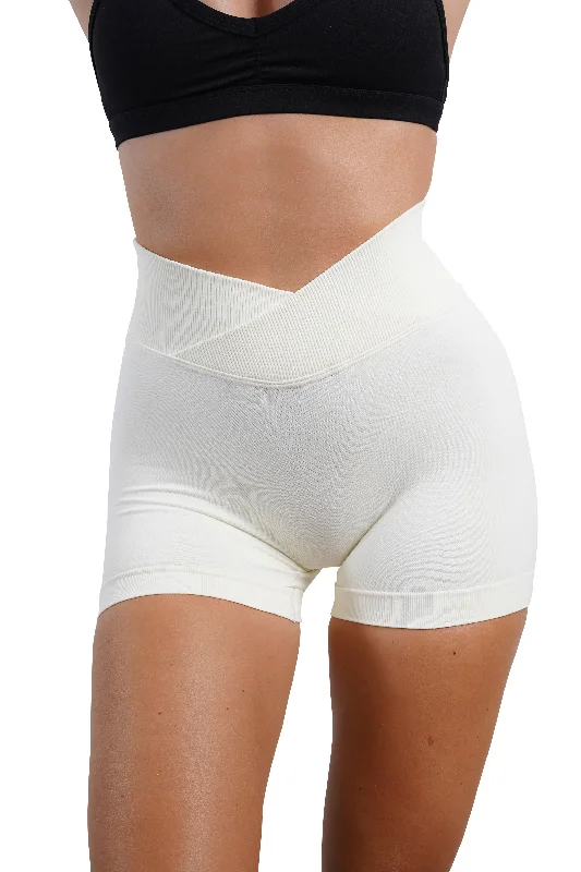 Stretchable Women Shorts for Maximum MobilityCORE V-WAIST MINI SCRUNCH SHORTS - CREAM