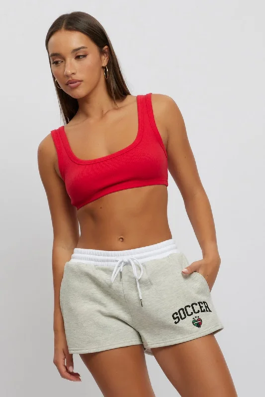 Embroidered Women Shorts with Intricate DesignsGrey Track Shorts Contrast Waist Band