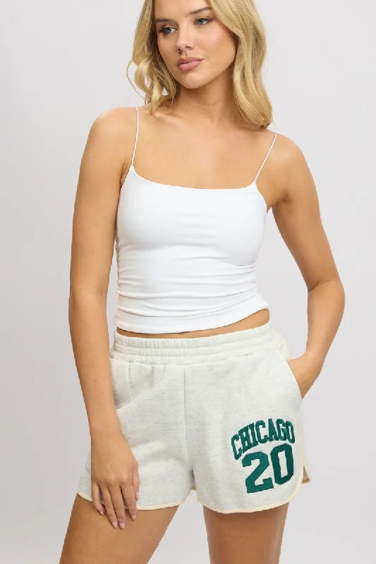 Patterned Geometric Women Shorts for a Modern AppealGrey Track Shorts High Rise Elastic Waist