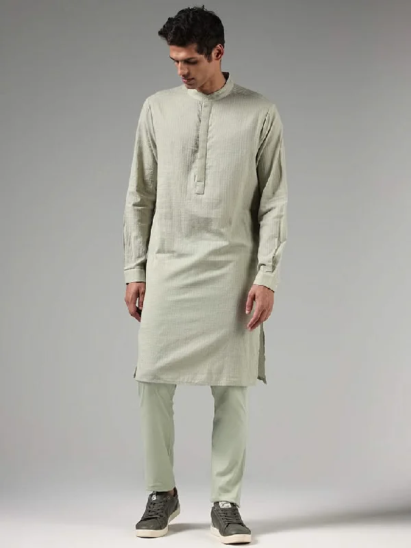 Twill Women Shorts with a Smooth Texture and DurabilityKala by ETA Sage Self Patterned Blended Linen Kurta
