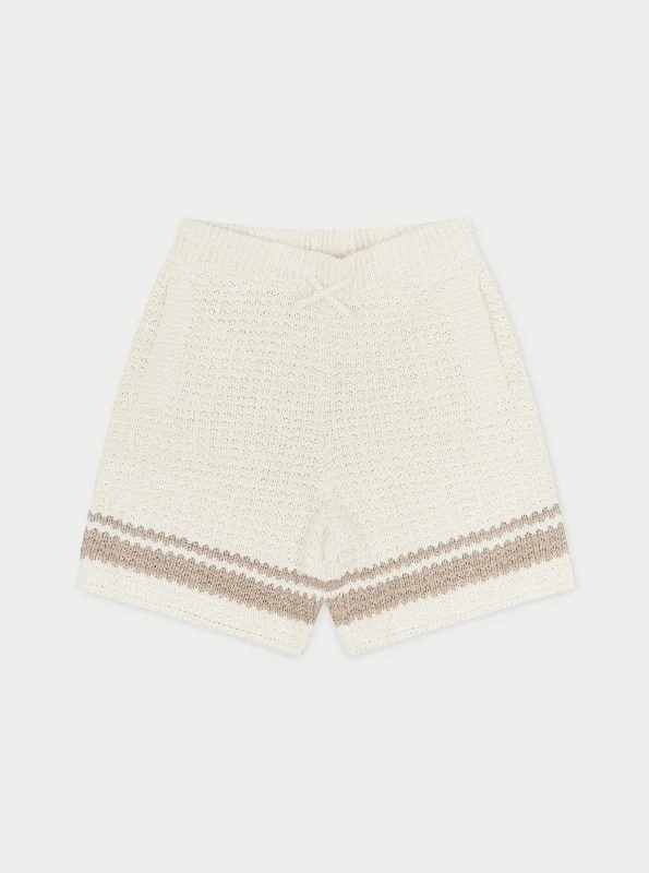 Stretchable Women Shorts for Maximum MobilityKIDS CROCHET KNITTED CONTRAST STRIPE SHORTS - OFF WHITE