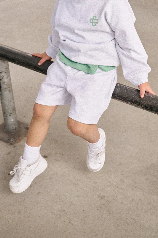 High - Waisted Women Shorts for a Retro and Flattering LookKIDS EMBLEM PRINT SWEAT SHORT - GREY MARL
