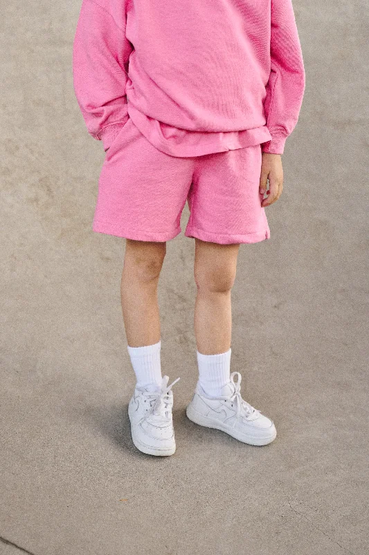 Solid Color Women Shorts in Bright Hues for a Bold StatementKIDS EMBLEM PRINT SWEAT SHORT - PINK