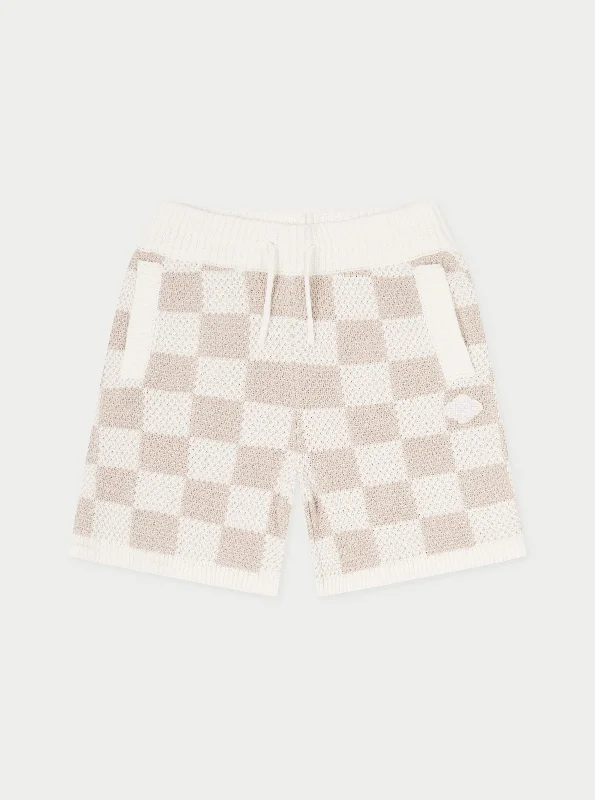 Leather Look Women Shorts for an Edgy and Chic StyleKIDS KNITTED CHECKERBOARD SHORTS - OFF WHITE