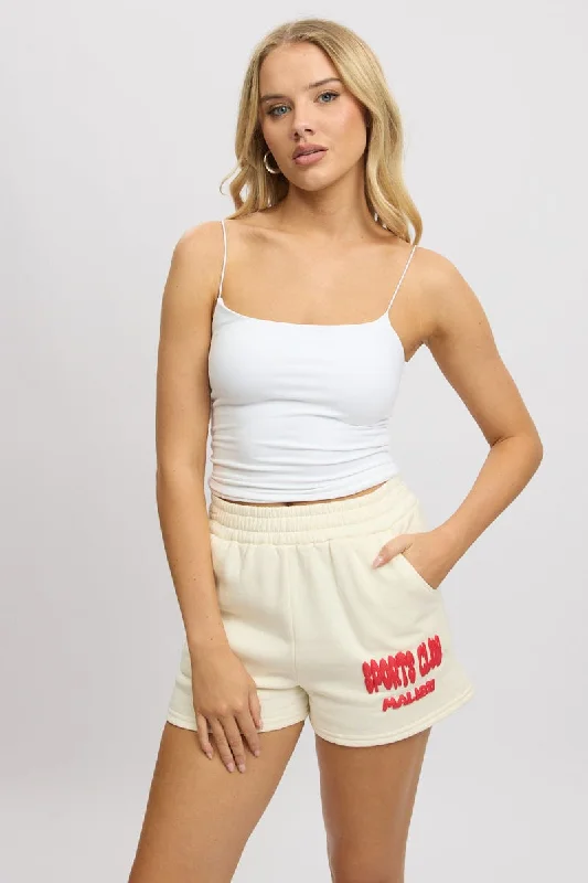 Plus Size Women Shorts with a Comfortable and Stylish FitWhite Track Shorts High Rise Elastic Waist