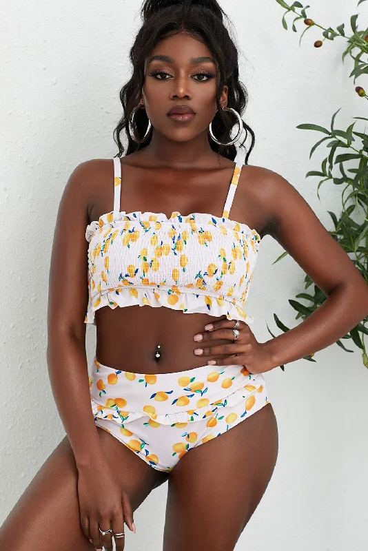Swim sets with a belted waist for a defined silhouetteFruit Print Frilled Bikini Set Swim sets with a belted waist for a defined silhouetteFruit Print Frilled Bikini Set
