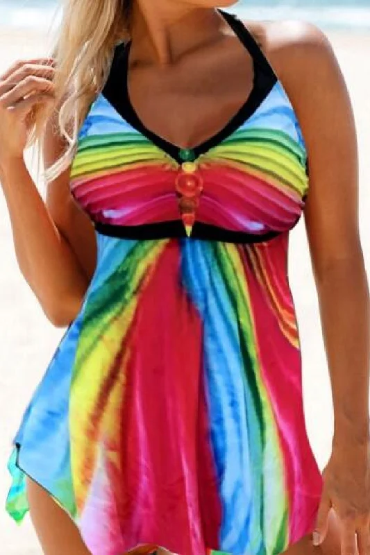Swim sets with a denim - like texture for a casual and trendy styleMulticolored Halter Neck Two-Piece Swimsuit Swim sets with a denim - like texture for a casual and trendy styleMulticolored Halter Neck Two-Piece Swimsuit