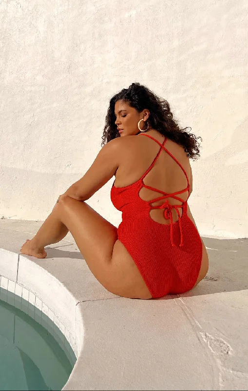Plus size resort wear cover-ups for swimsuitsPositano One Piece ~ Red Scrunch