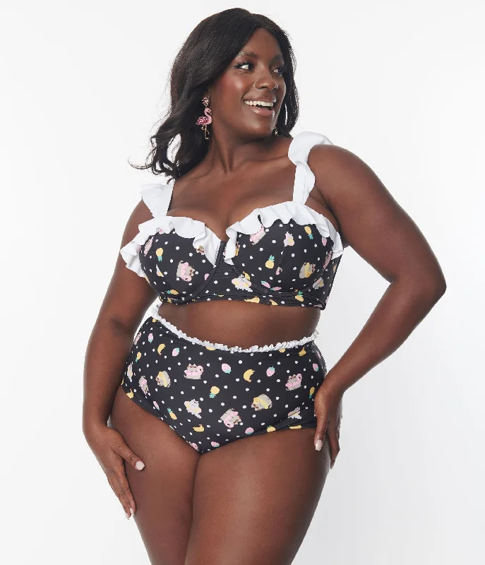 Pusheen x Unique Vintage Plus Size Pool Time Southampton Swim Top