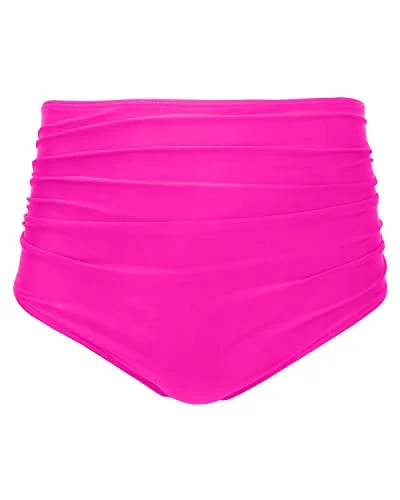 Fashionable High Waisted Bikini Bottom For Ladies-Neon Pink