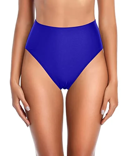 High Waisted High Cut Bikini Bottoms For Women-Royal Blue